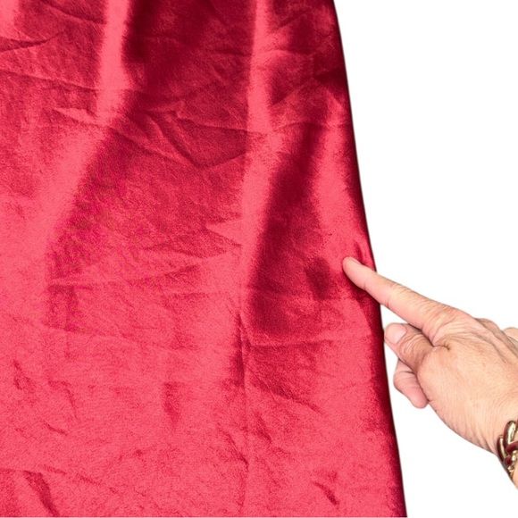 Karen Kane Lipstick Red Satin Bias Slip Midi Skirt Cocktail - Picture 10 of 13